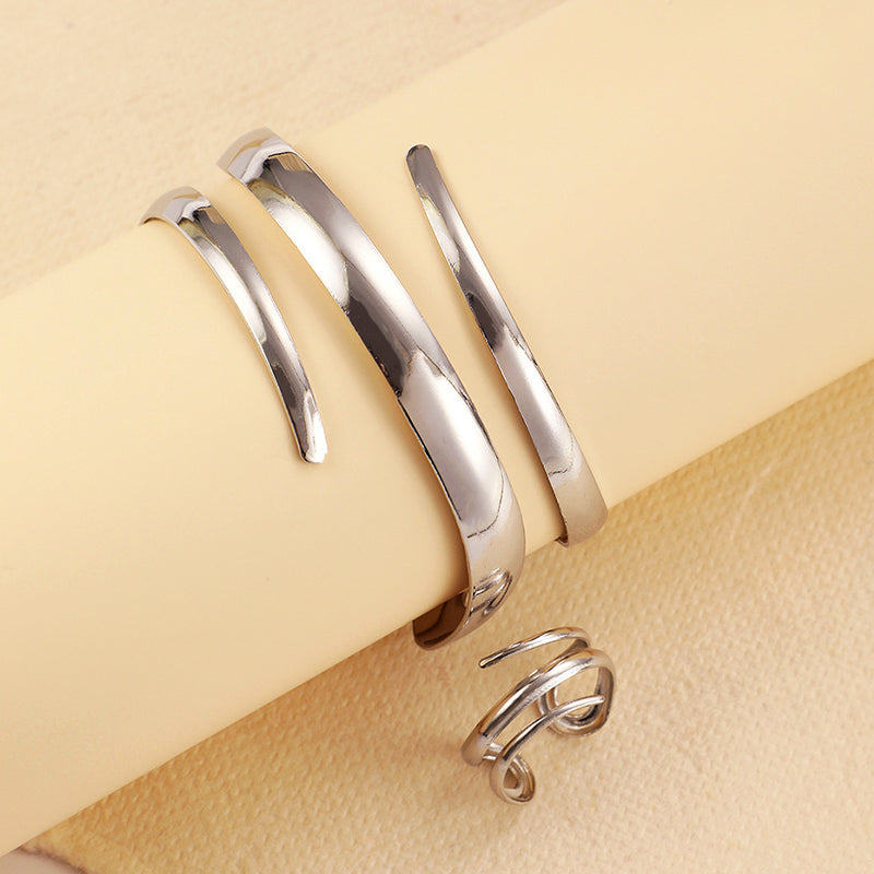 Kvinnors skulpterade wrap-armband och ringset